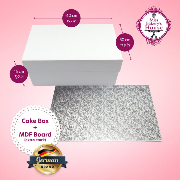 Cake Box mit MDF Board - 40x30x15 cm - Weiß
