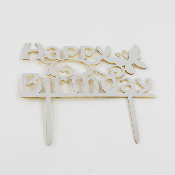 Cake Topper - Acryl - Happy Birthday - Silber
