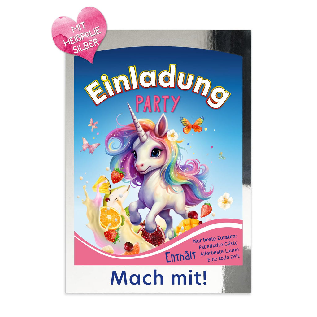 Einladungskarten - Trinkpäckchen Einhorn - 12 Stück