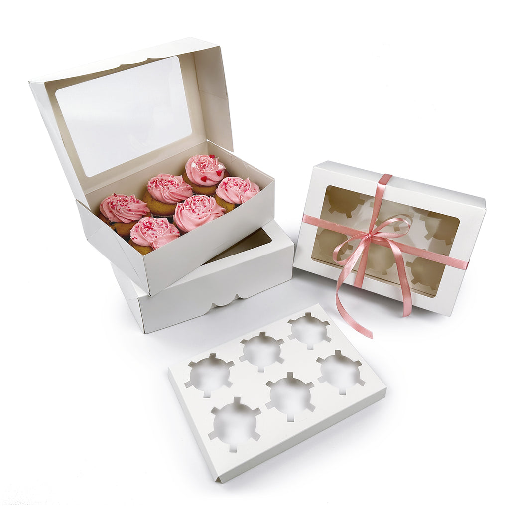 Cupcake Box mit Fenster - 6er - Weiß - 5 Stück