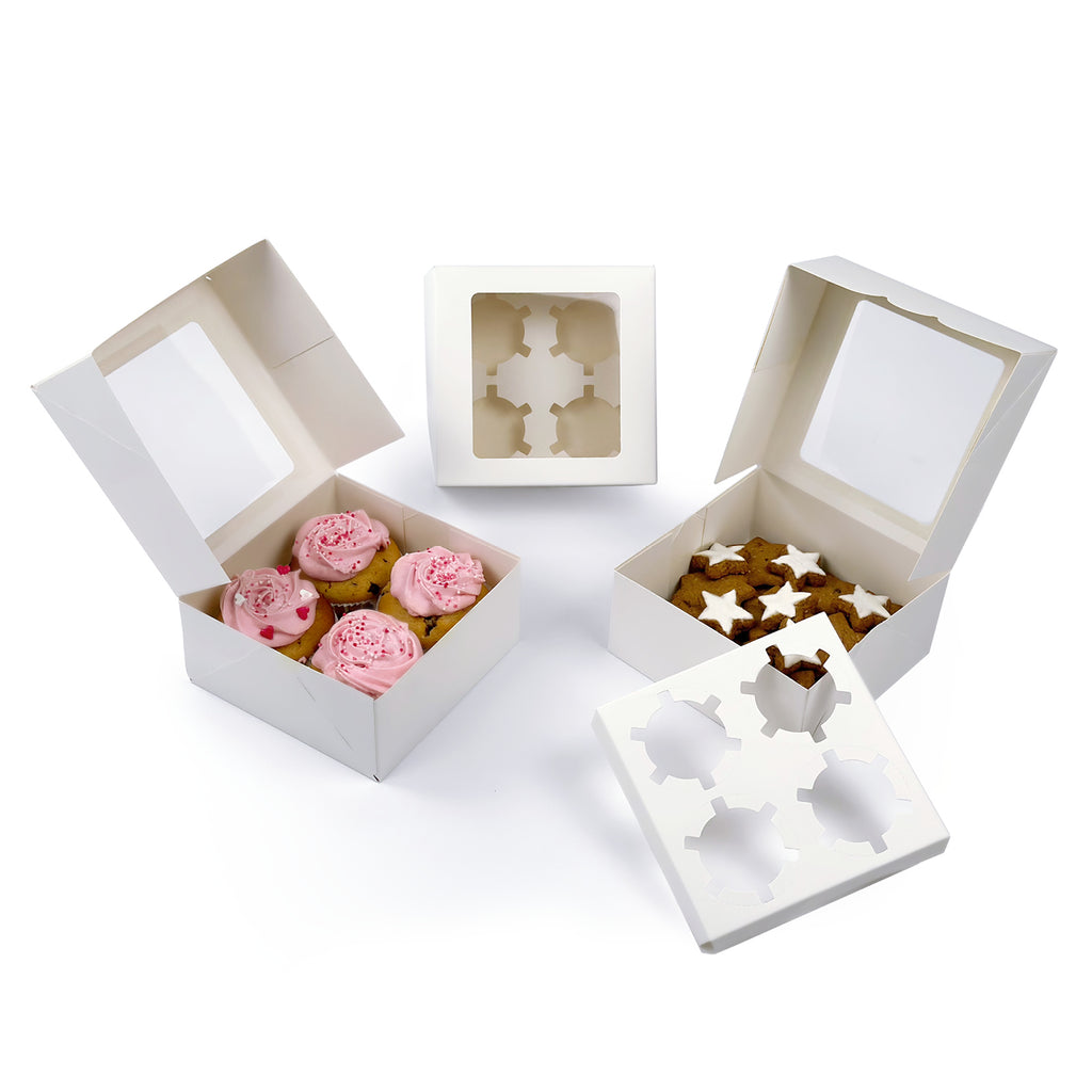 Cupcake Box mit Fenster - 4er - Weiß - 10 Stück