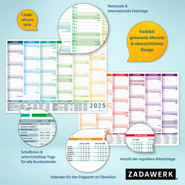 5x Tafelkalender 2025 und 1x 2026 in A4 + Jahresplaner 2025 in A2