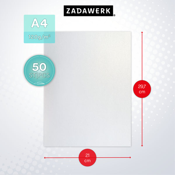 Perlmuttpapier - 120 g/m²- A4 - Weiß - 50 Stück