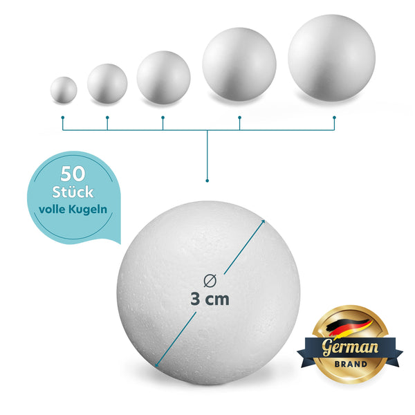 Styroporkugel - Voll - Ø 3 cm - 50 Stück