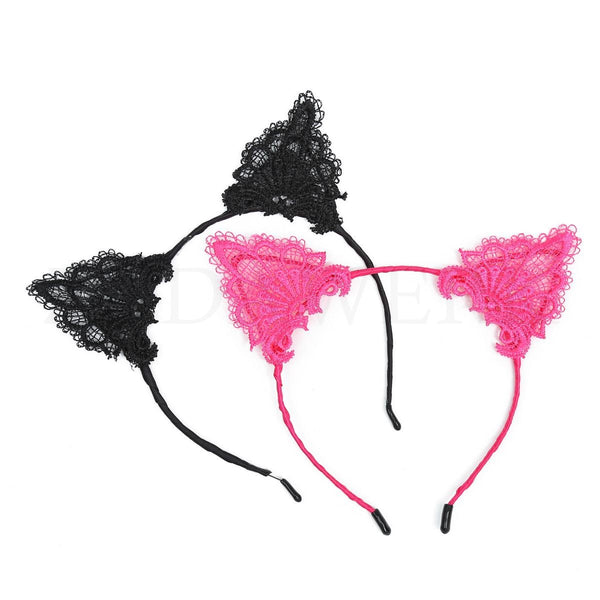 Haarreif - Cat - aus Spitze - Schwarz & Pink - 2 Stück