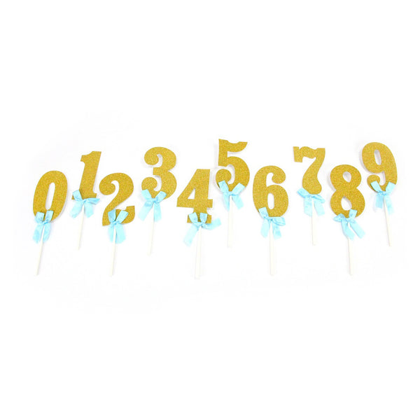 Cake Topper - Glitzer - Zahlen Gold-Blau - 0-9