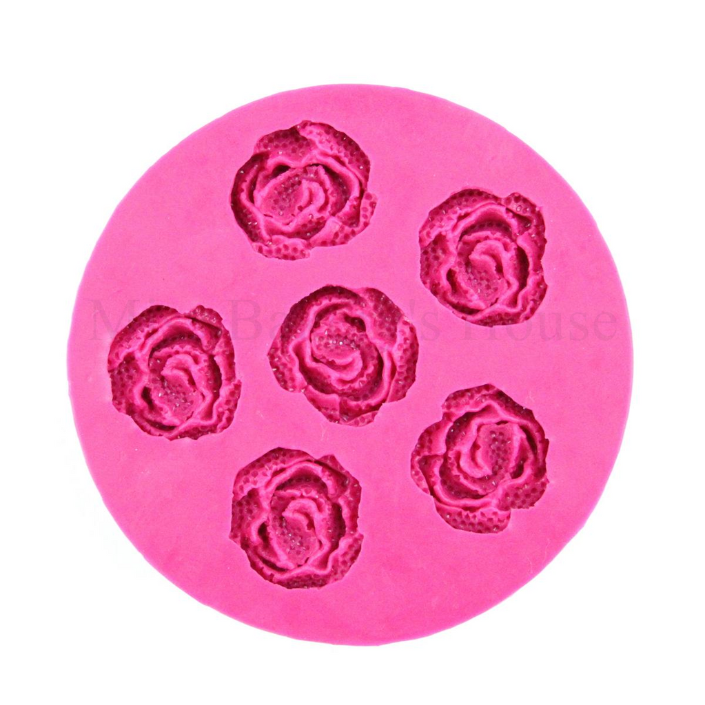 Die runde Silikonform für sechs Rosenblüten von oben gesehen