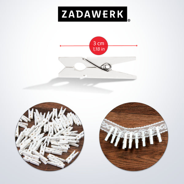 Mini-Holzklammer - Weiß - 3 cm - 100 Stück