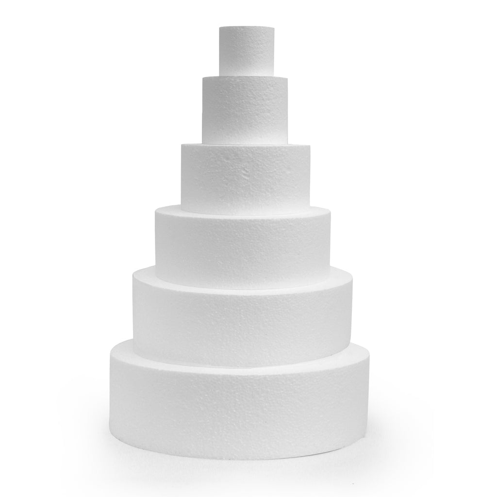 Der Cake Dummy - Set 5 - bestehend aus sechs Styroporscheiben mit unterschiedlichem Durchmesser.
