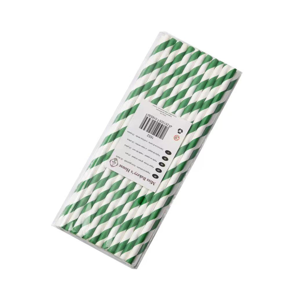 Papierstrohhalm - Grün gestreift - 25 Stück