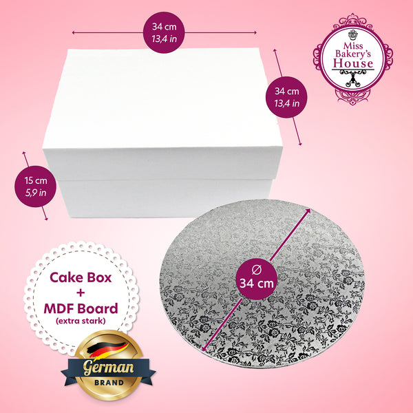 Cake Box mit MDF Board - 34x34x15 cm - Weiß