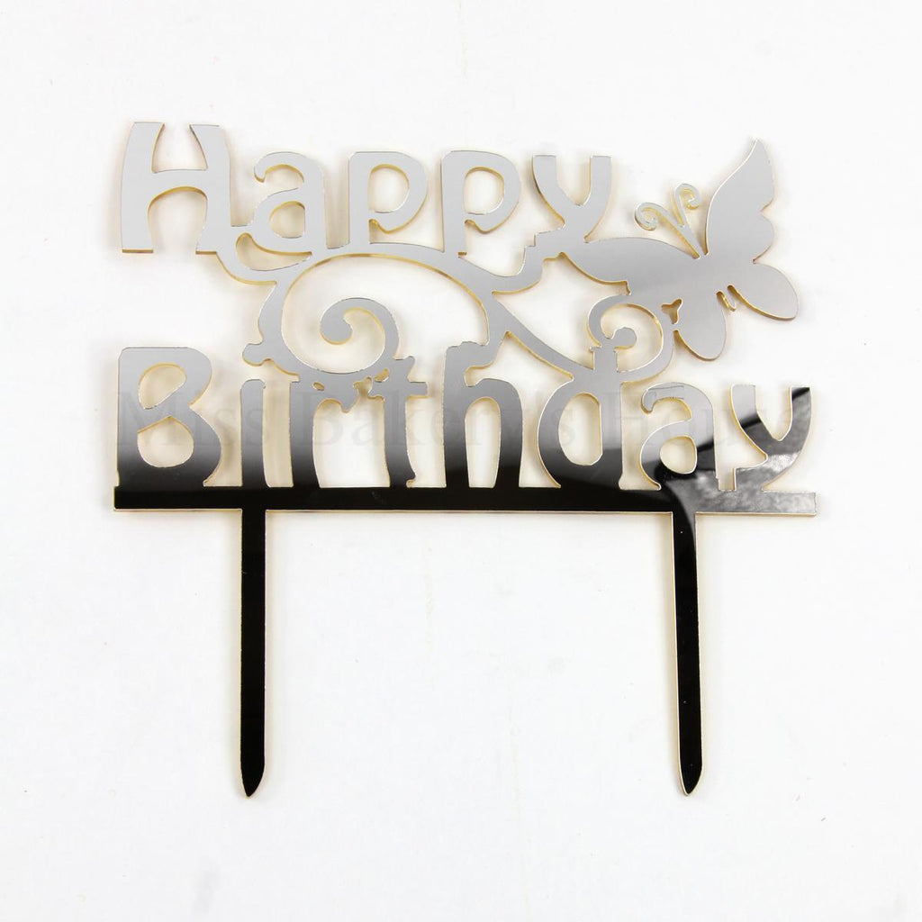 Cake Topper - Acryl - Happy Birthday - Silber